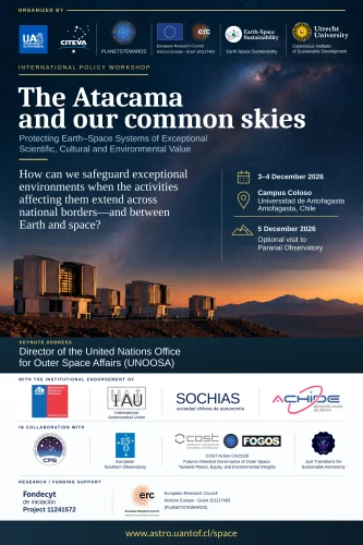 Poster for The Atacama and our common skies, 3–4 December 2026, Antofagasta, Chile.